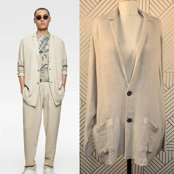 Zara Other - Zara Rustic Textured Woven Knit Blazer Cream